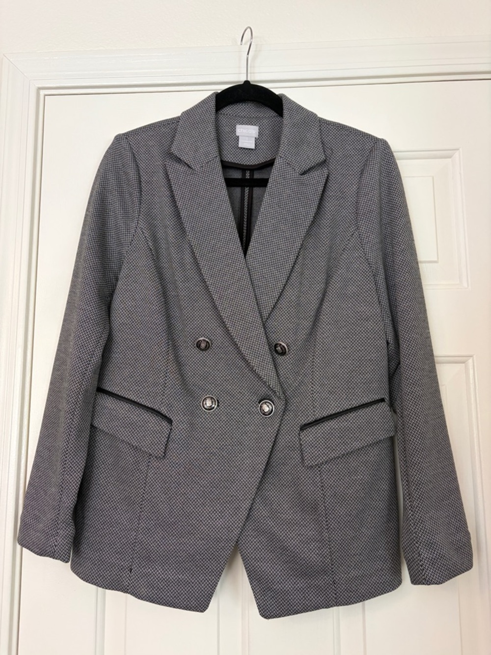 Chico's Gray Double-Breasted Textured Blazer